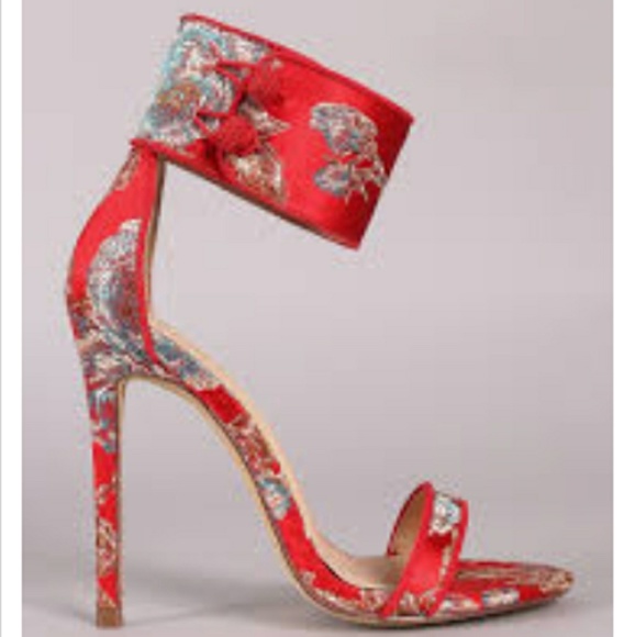 Brocade Floral Embroidery Open Toe Stiletto Sandal - Picture 3 of 3